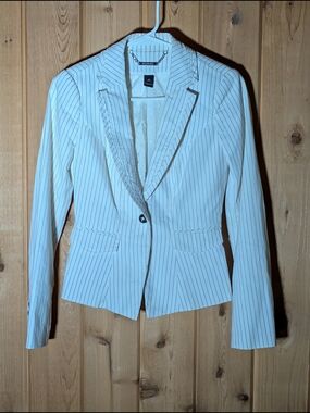 Women's White Pinstripe Single-Button Blazer